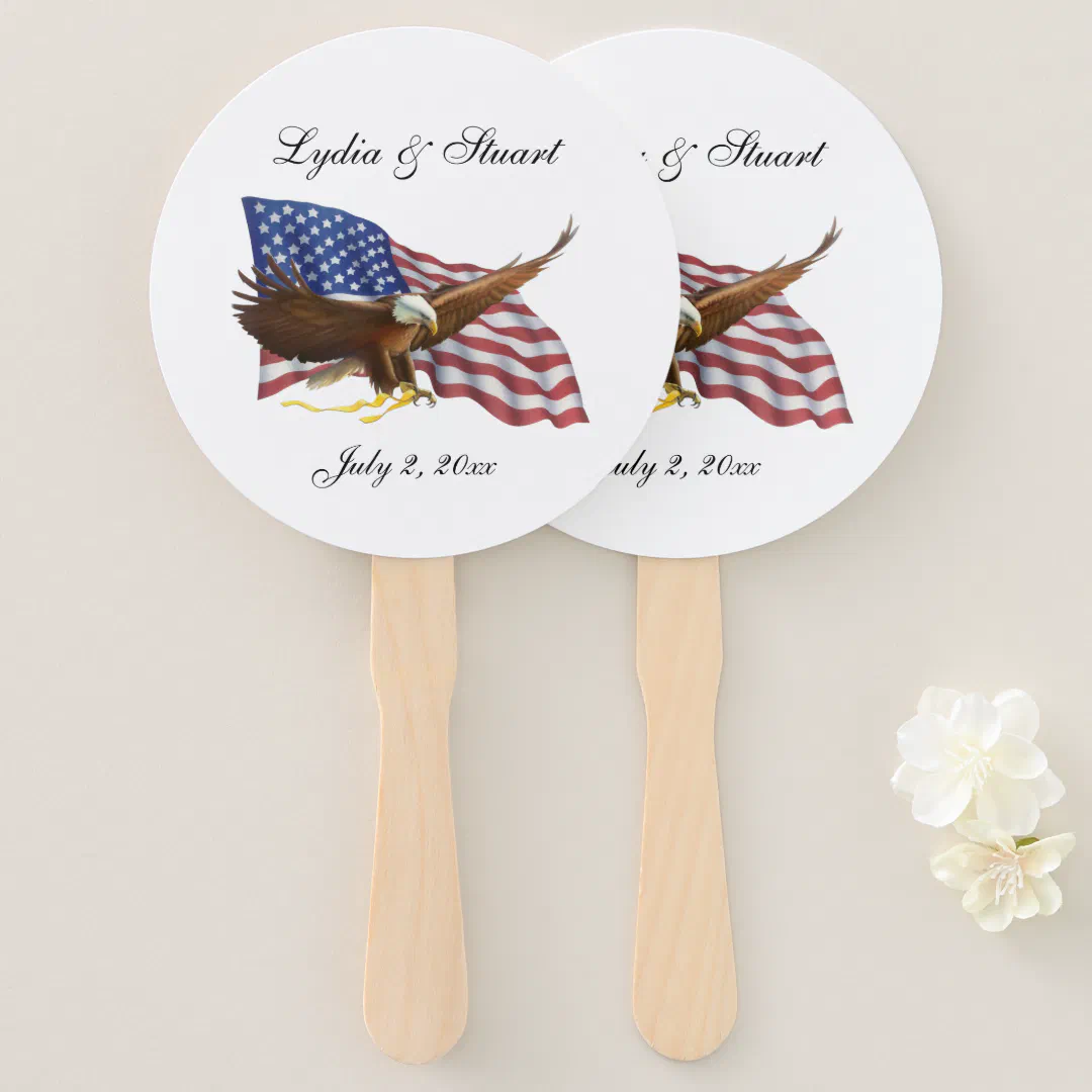 American Flag and Eagle Wedding Hand Fan (Front and Back)