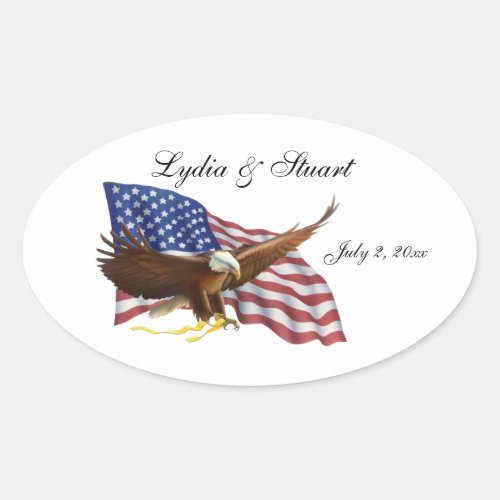 American Flag and Eagle Wedding Oval Sticker