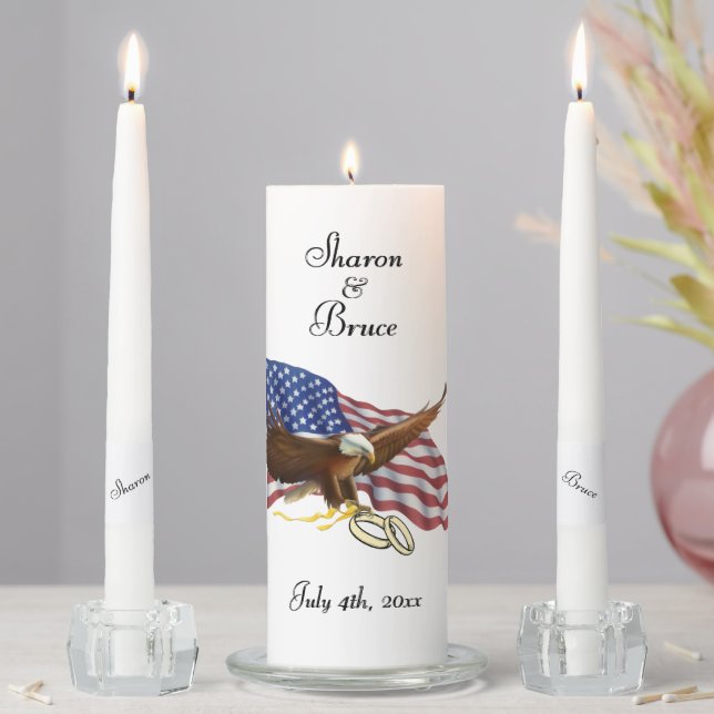 American Flag and Eagle Wedding Two Become One Unity Candle Set (In Situ)