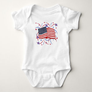 American Flag and Fireworks Baby Bodysuit