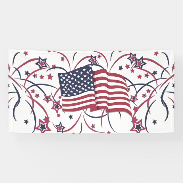 American Flag and Fireworks Banner (Horizontal)