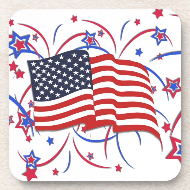 American Flag and Fireworks Beverage Coaster (Front)