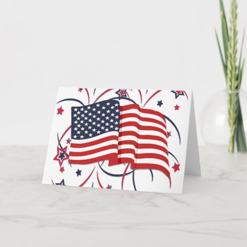 American Flag and Fireworks Blank Inside Card