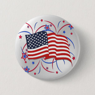 American Flag and Fireworks Button