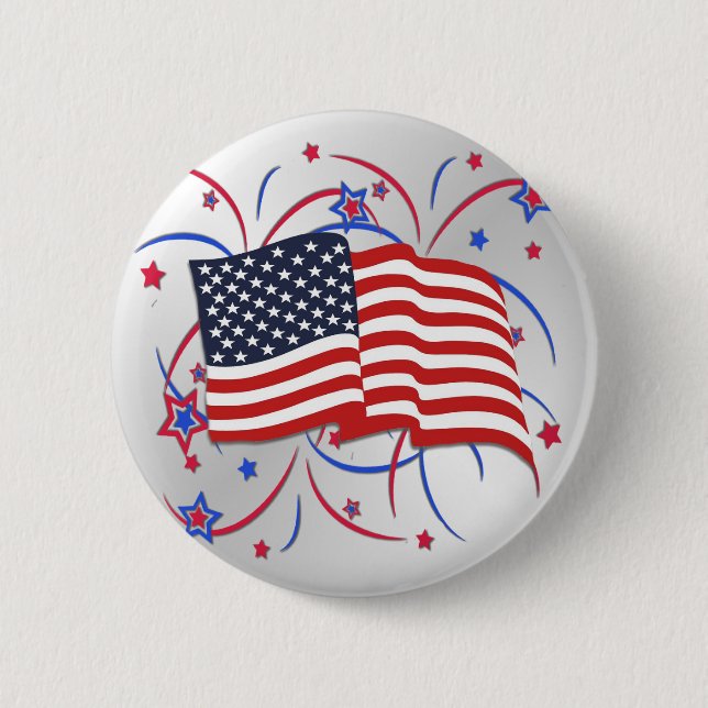 American Flag and Fireworks Button (Front)