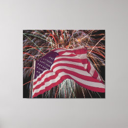 American Flag and Fireworks Canvas Print
