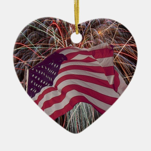 American Flag and Fireworks Ceramic Ornament (Front)