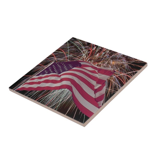 American Flag and Fireworks Ceramic Tile (Side)
