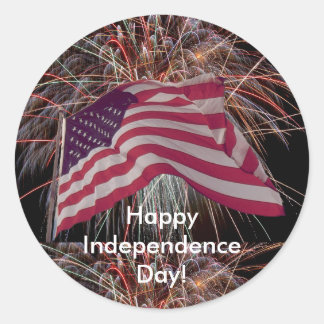 American Flag and Fireworks Classic Round Sticker