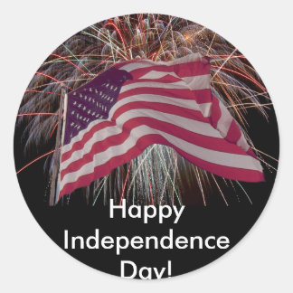 American Flag and Fireworks Classic Round Sticker