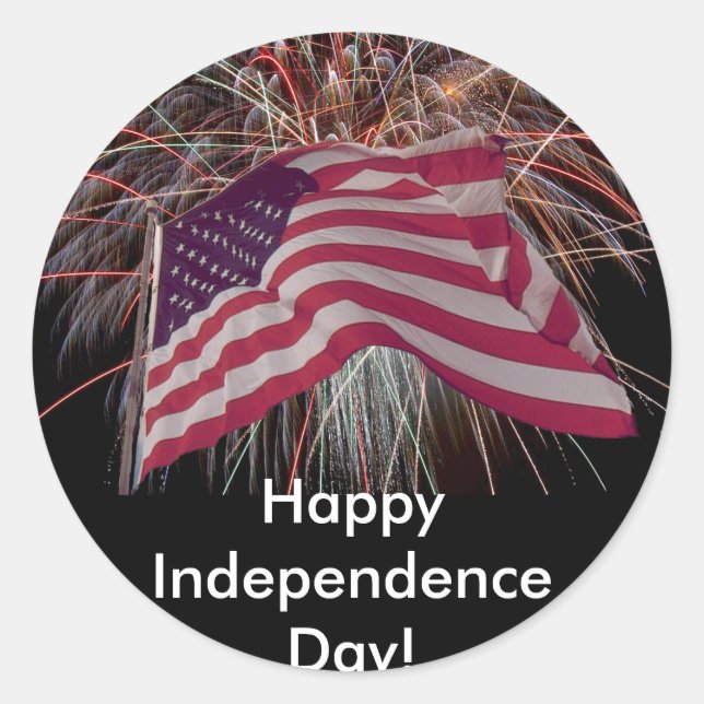 American Flag and Fireworks Classic Round Sticker (Front)