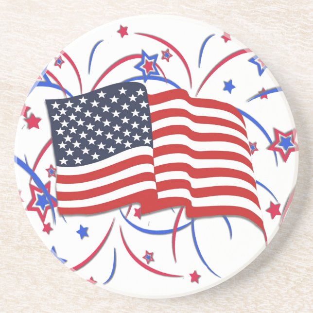 American Flag and Fireworks Coaster (Front)
