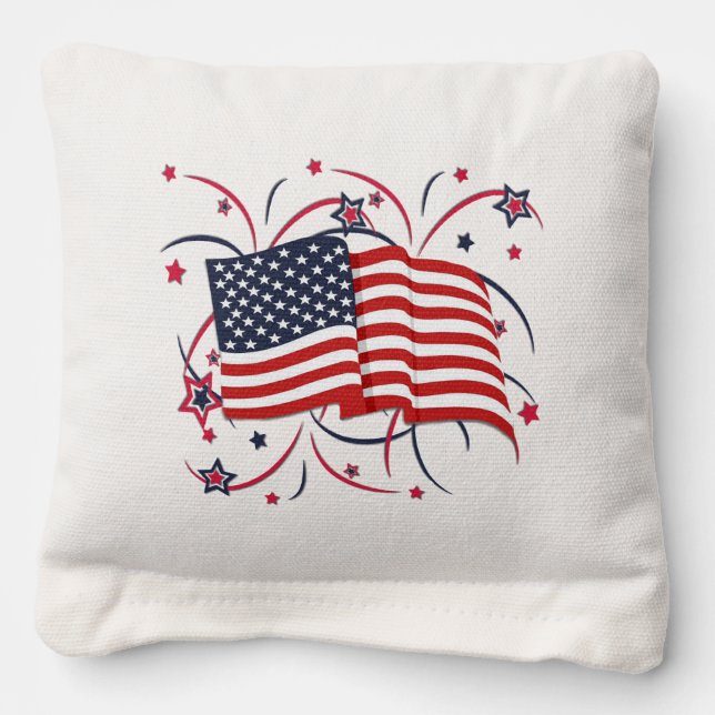 American Flag and Fireworks Cornhole Bags (Front)
