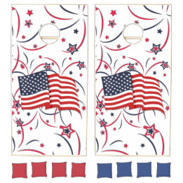 American Flag and Fireworks Cornhole Set