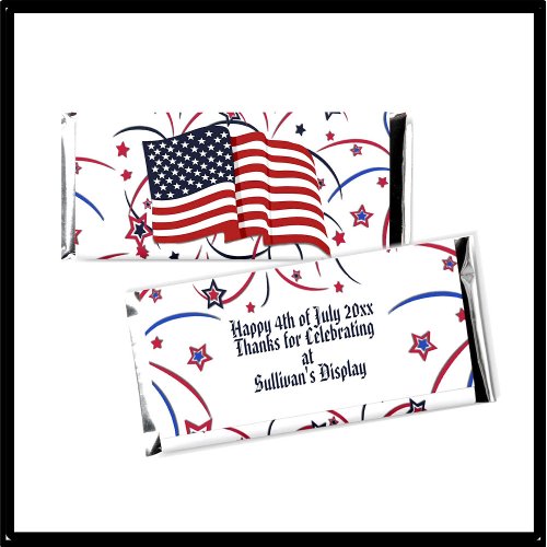 American Flag and Fireworks Custom Text Hershey Bar Favors