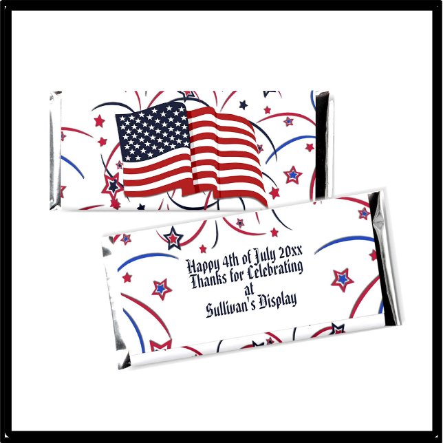 American Flag and Fireworks Custom Text Hershey Bar Favors (Creator Uploaded)