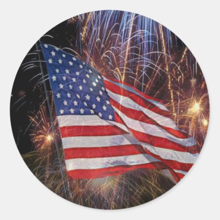 American Flag And Fireworks Design Classic Round Sticker
