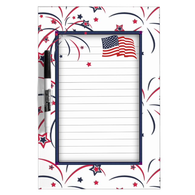 American Flag and Fireworks Dry Erase Board (Front)