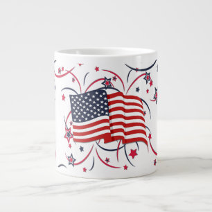 American Flag and Fireworks Giant Coffee Mug