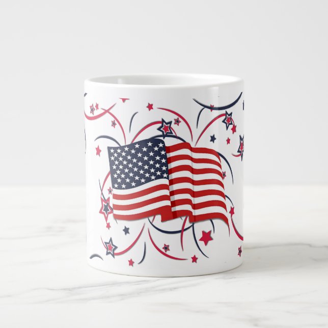 American Flag and Fireworks Giant Coffee Mug (Front)