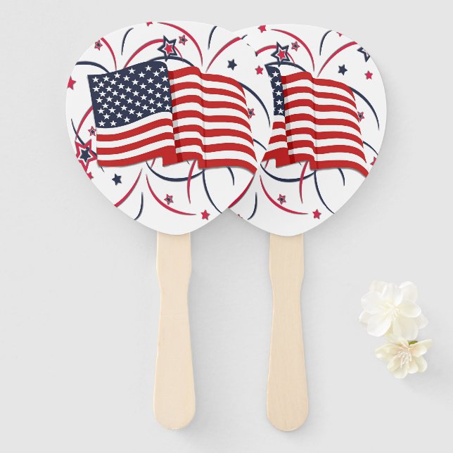 American Flag and Fireworks Hand Fan (Front and Back)