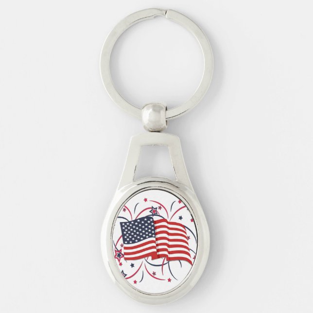 American Flag and Fireworks Keychain (Front)