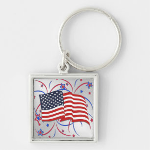 American Flag and Fireworks Keychain
