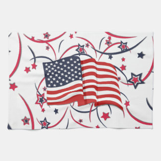 American Flag and Fireworks Kitchen Towel