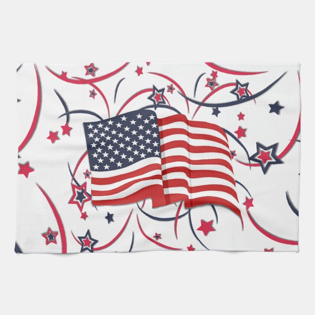 American Flag and Fireworks Kitchen Towel (Horizontal)
