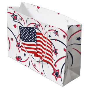 American Flag and Fireworks Large Gift Bag