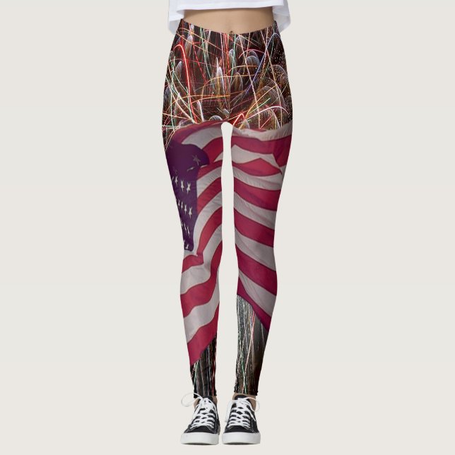 American Flag and Fireworks Leggings (Front)