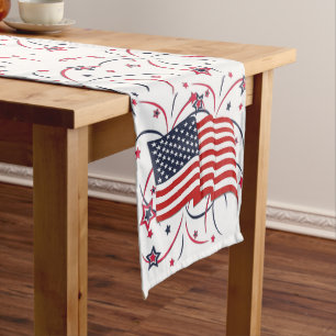 American Flag and Fireworks Long Table Runner