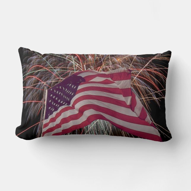 American Flag and Fireworks Lumbar Pillow (Front)