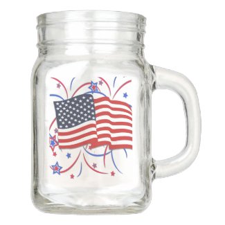 American Flag and Fireworks Mason Jar