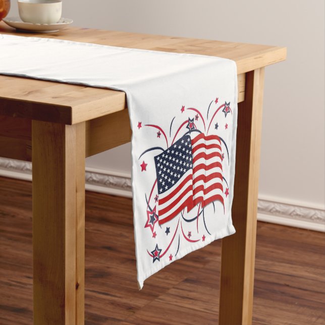 American Flag and Fireworks Medium Table Runner (In Situ)