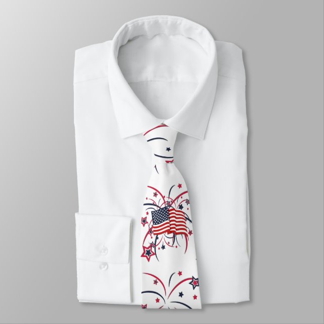 American Flag and Fireworks Neck Tie (Tied)