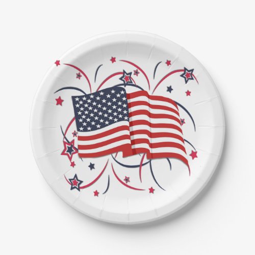 American Flag and Fireworks Paper Plates