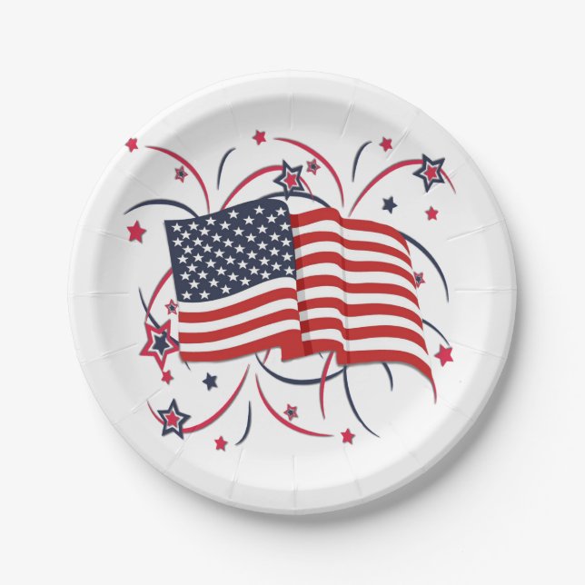 American Flag and Fireworks Paper Plates (Front)