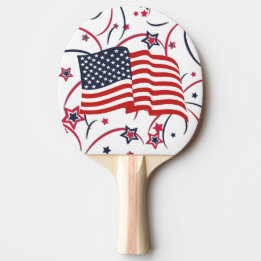 American Flag and Fireworks Ping Pong Paddle