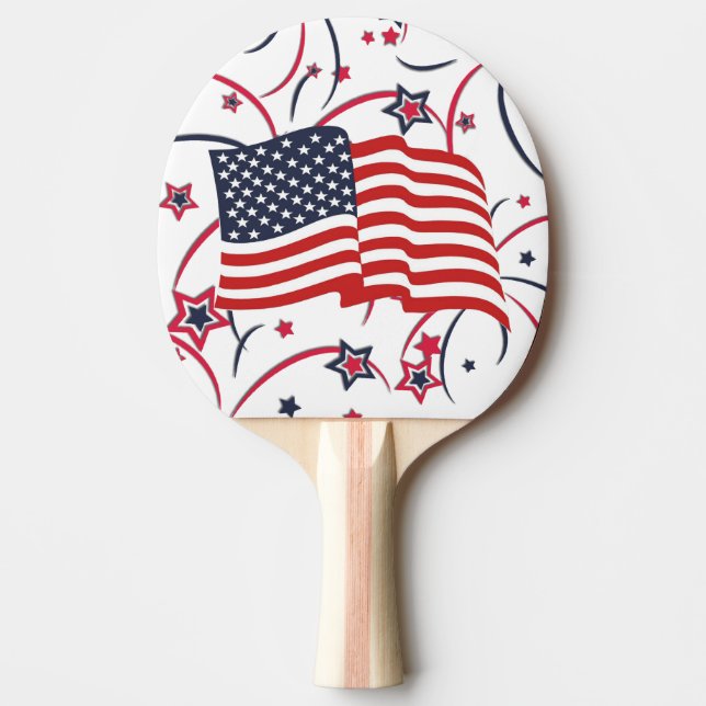 American Flag and Fireworks Ping Pong Paddle (Front)