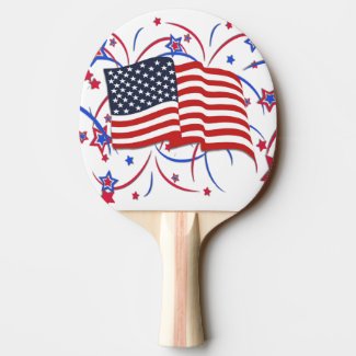 American Flag and Fireworks Ping Pong Paddle