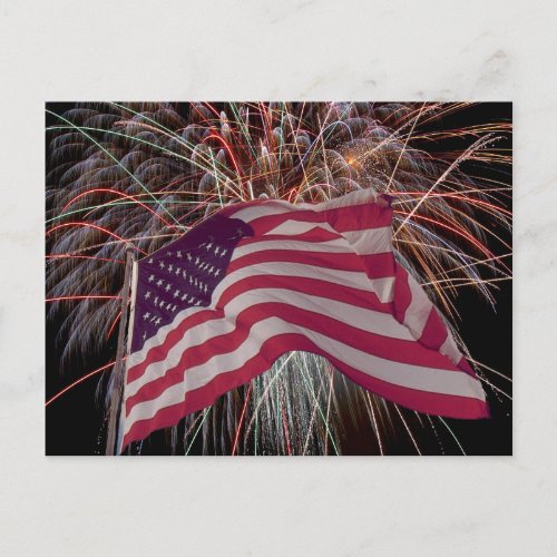 American Flag and Fireworks Postcard