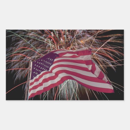 American Flag and Fireworks Rectangular Sticker