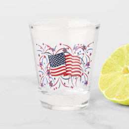 American Flag and Fireworks Shot Glass