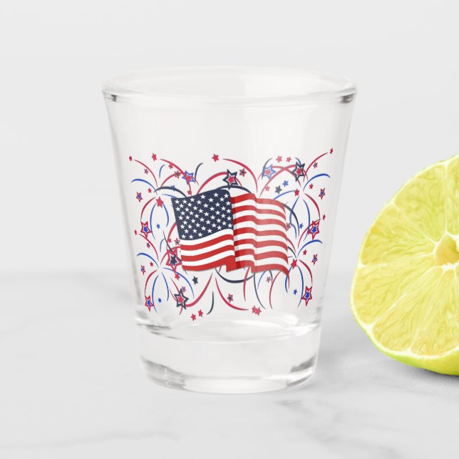 American Flag and Fireworks Shot Glass (Front)