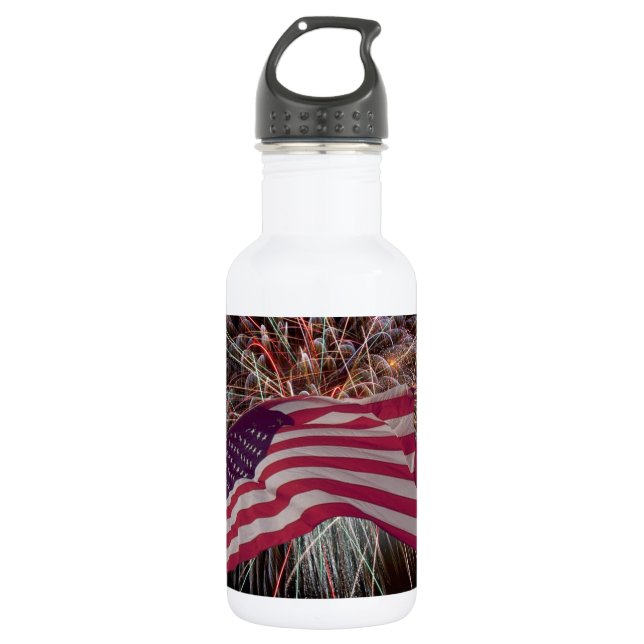 American Flag and Fireworks Stainless Steel Water Bottle (Front)