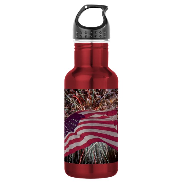 American Flag and Fireworks Stainless Steel Water Bottle (Front)