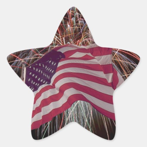 American Flag and Fireworks Star Sticker
