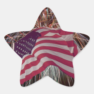 American Flag and Fireworks Star Sticker