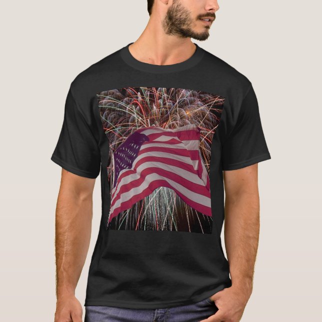 American Flag and Fireworks T-Shirt (Front)